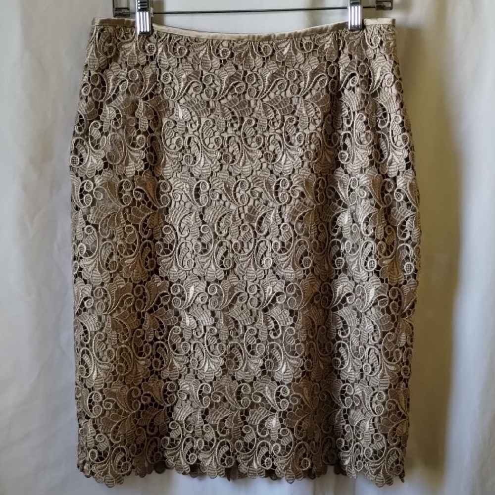 Tahari Lace Pencil Skirt in Beige